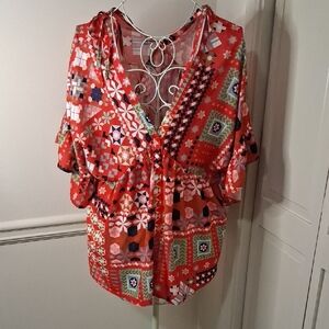 Joy Joy Red Geometric Blouse